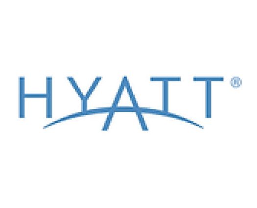 Hyatt logo with blue text and arch.