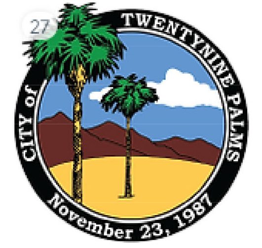 Seal of Twentynine Palms with palm trees.